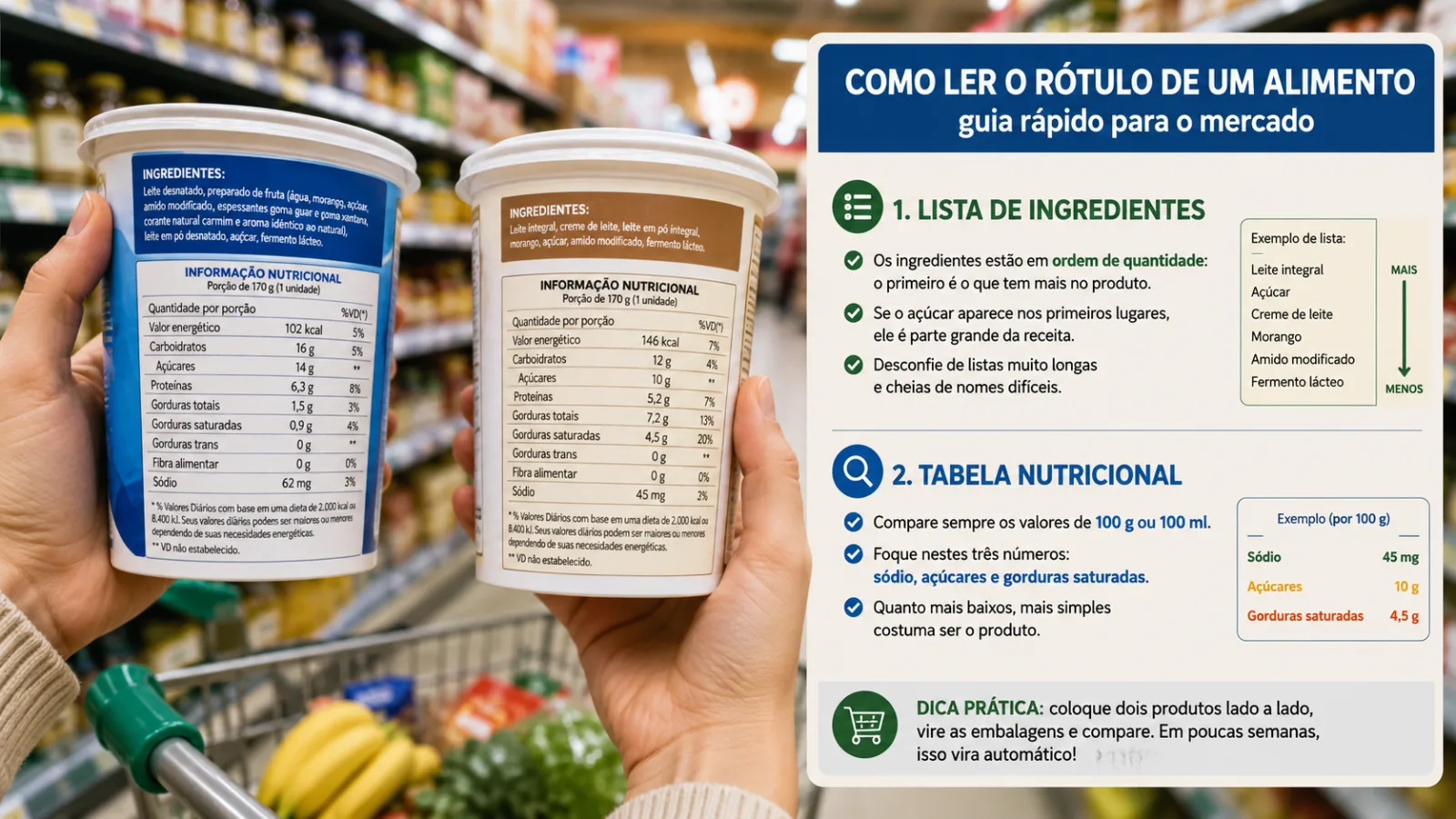comparativo de duas embalagens com tabelas nutricionais